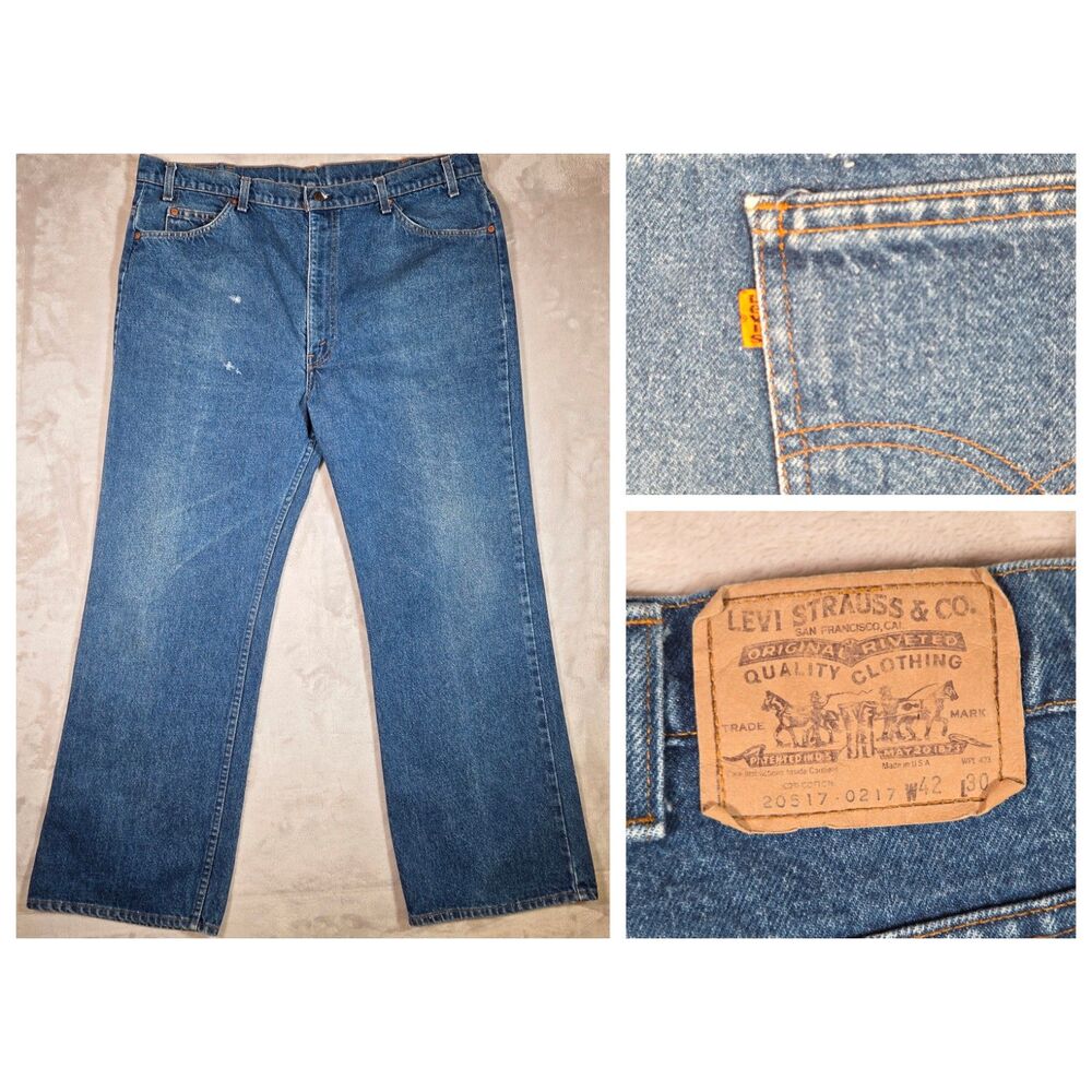 Vintage 80s Levi’s 517 Orange Tab Bootcut Jeans Blue Denim 42x30 Made In USA